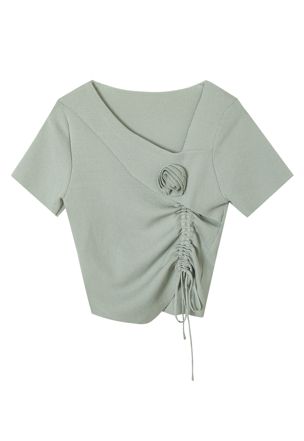 Áo ngắn tay sành điệu với đường viền cổ bất đối xứng và chi tiết xếp nếp