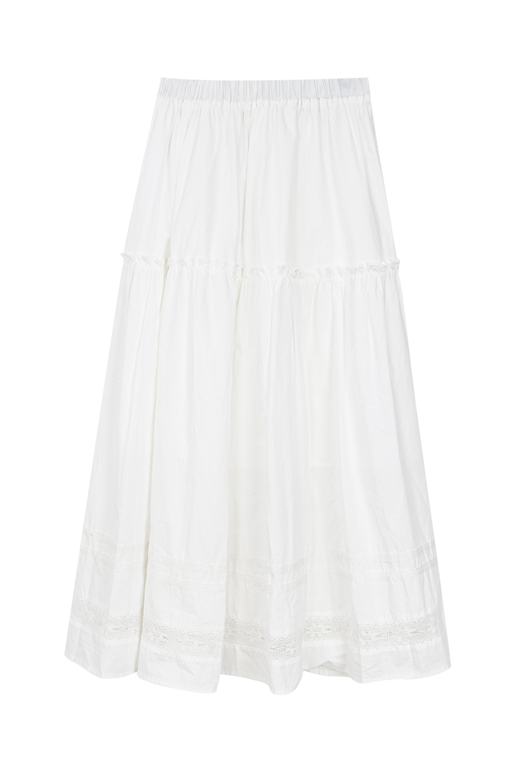 White Lace Cotton Midi Skirt - Summer Casual Wear