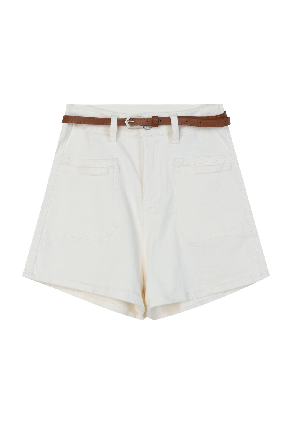 Classic High-Waisted Denim Shorts with Brown Leather Belt - Versatile Summer Style