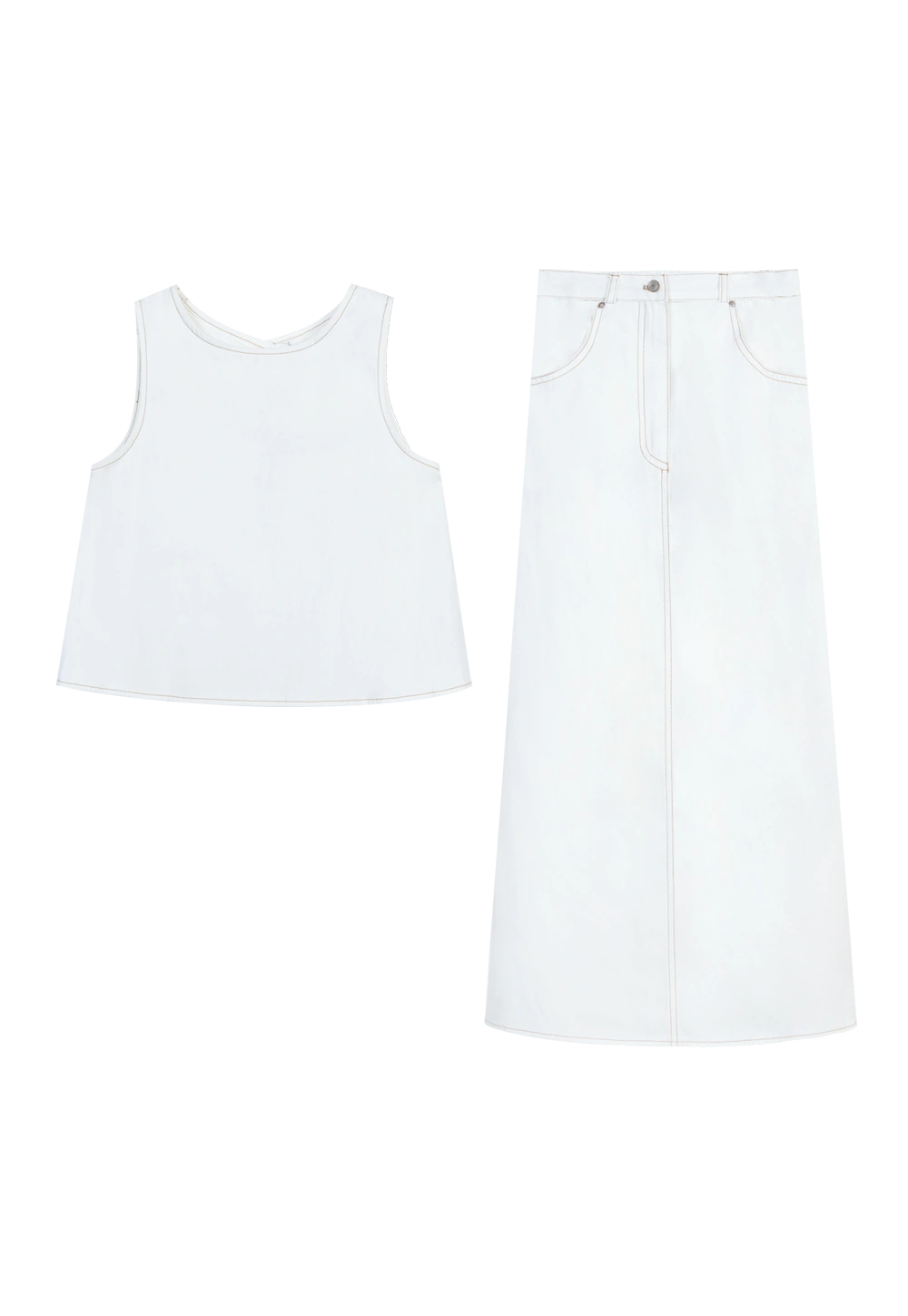 Women's Two-Piece Denim Crop Top and Maxi Skirt Set
