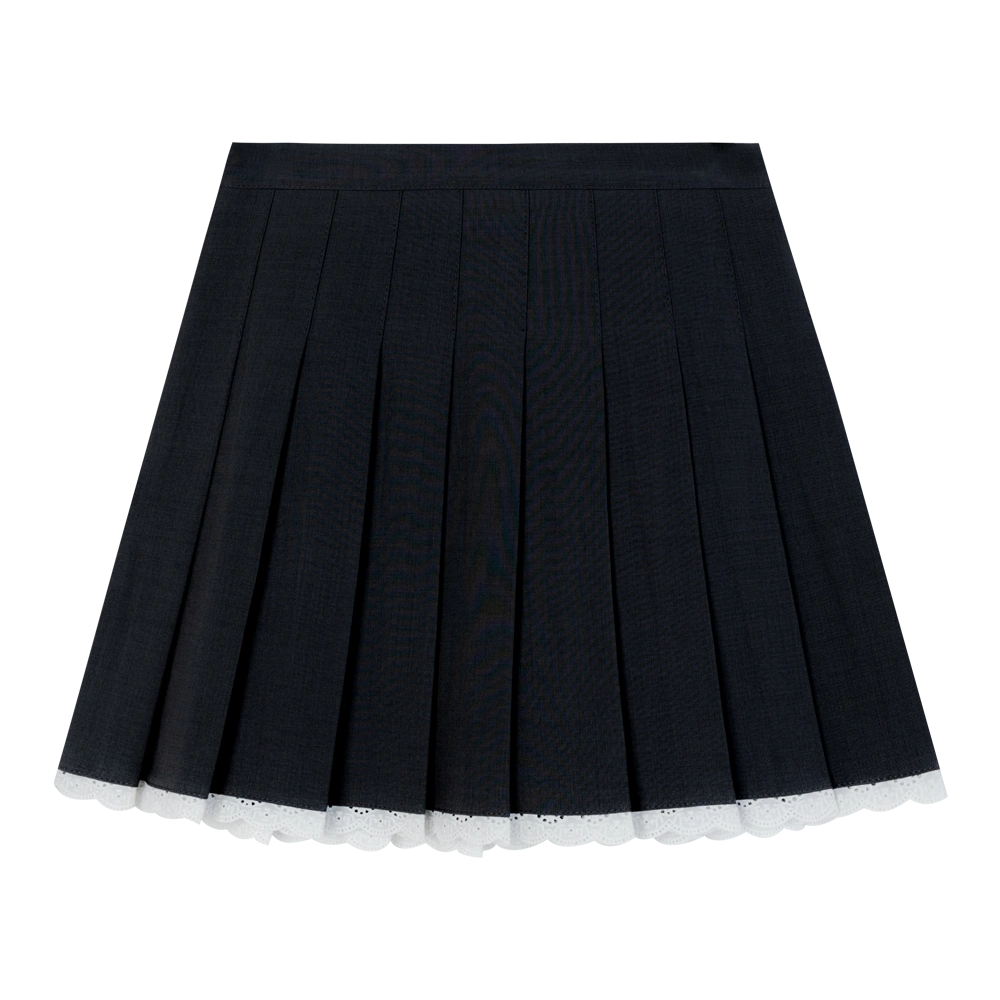 Skirt Mini Lipit Arang Klasik dengan Kemasan Renda - Gaya Gadis Sekolah Bergaya