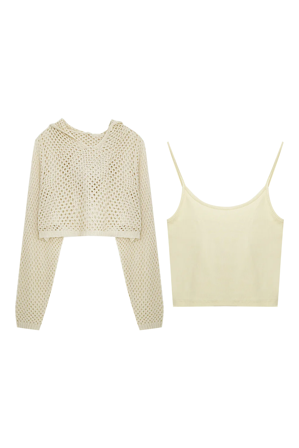 Mesh Long Sleeve Top and Tank Top Set Summer Breathable Fashion