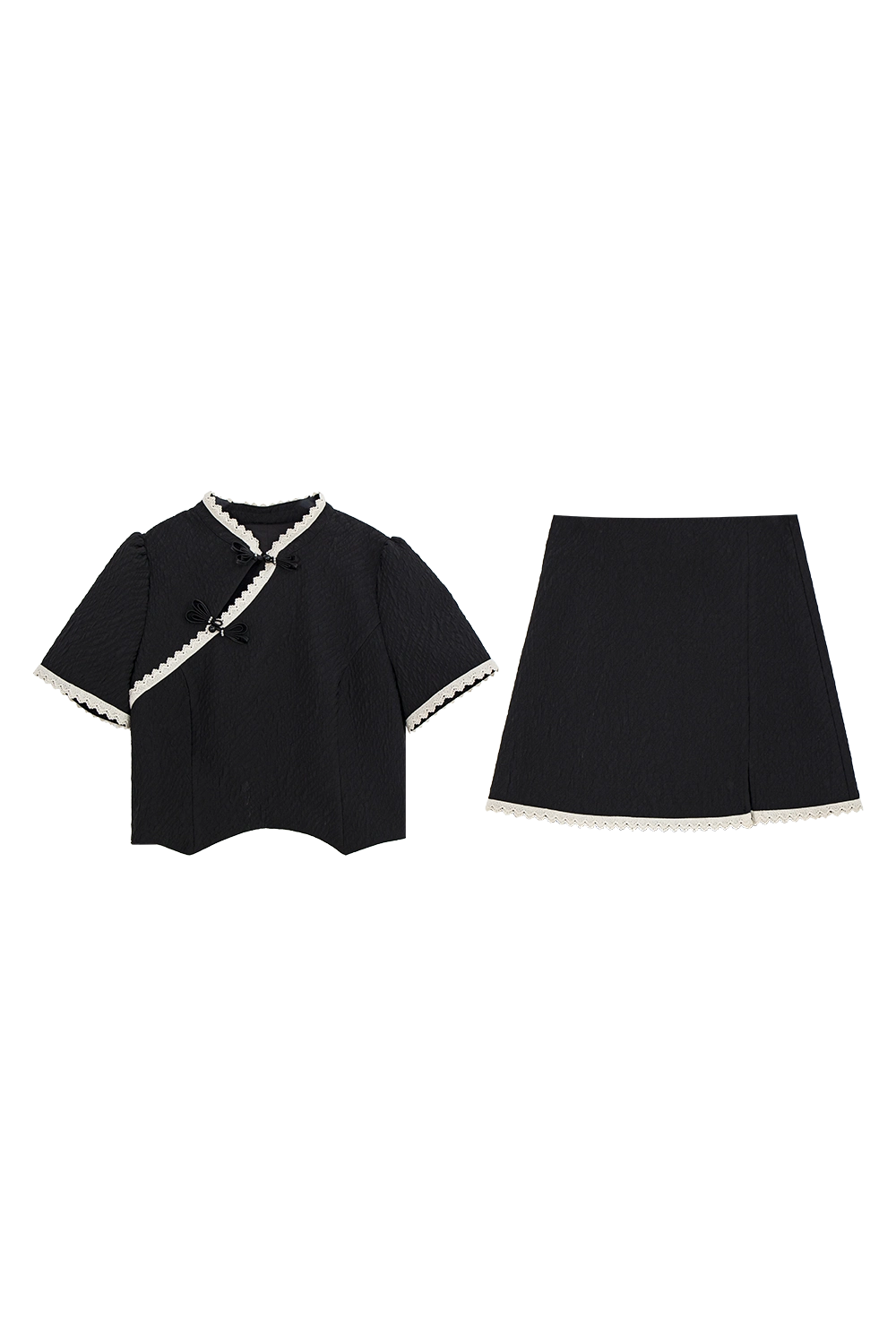 Blaus Cape Berkolar Kontemporari dan Set Skirt Mini Berlipat