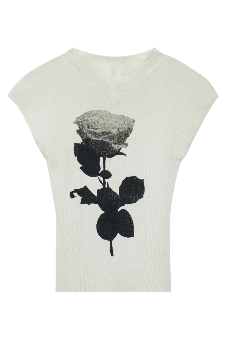 Women's Botanical Print Short Sleeve Knit Top
