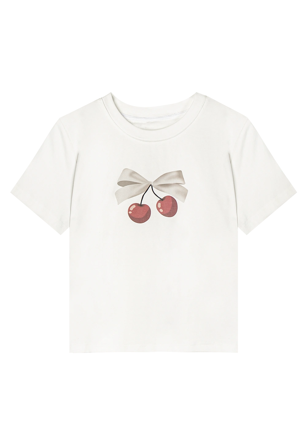 T-Shirt Cetakan Cherry Bow Comel untuk Hari Musim Panas Kasual