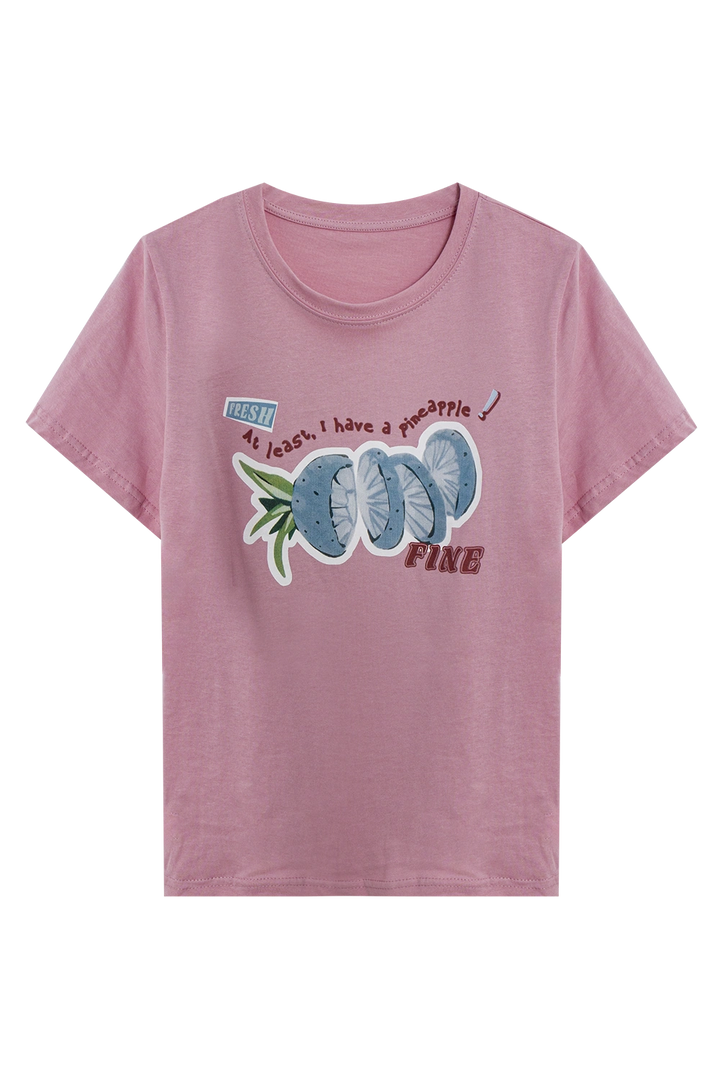 T-Shirt Kasual Cetak Nanas Wanita - Gaya Musim Panas yang Seronok & Suka bermain