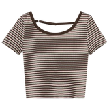 Classic Striped Crew Neck Tee with Contrast Trim, Short Sleeve