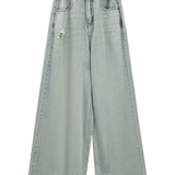 Jeans Lurus Kaki Lurus Pinggang Tinggi Longgar Wanita