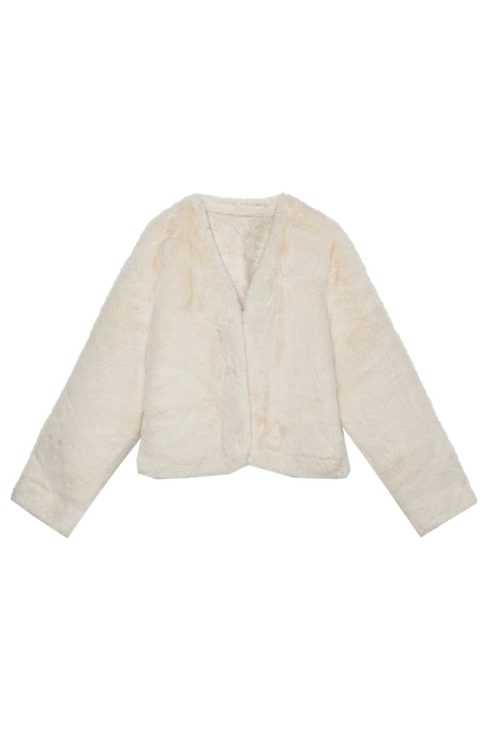 Women's Faux Fur Jacket - Cream, Long Sleeve, Open Front