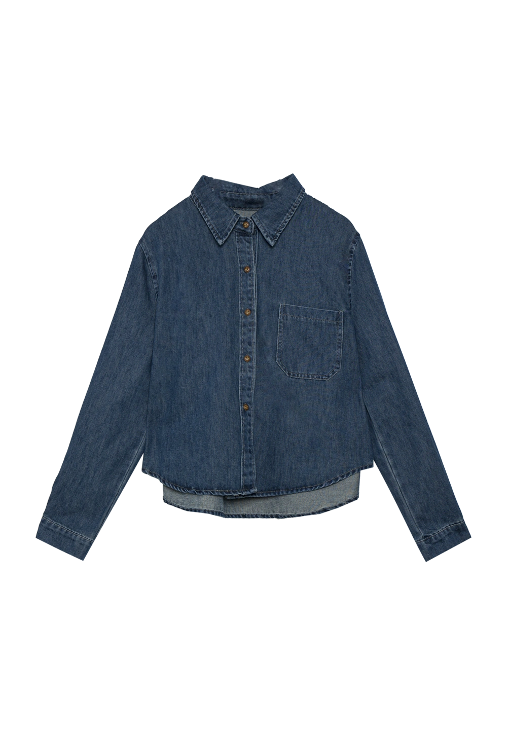 Women's Vintage Wash Denim Shirt - Classic Collar, Button-Up, Chest Pocket, Long Sleeve