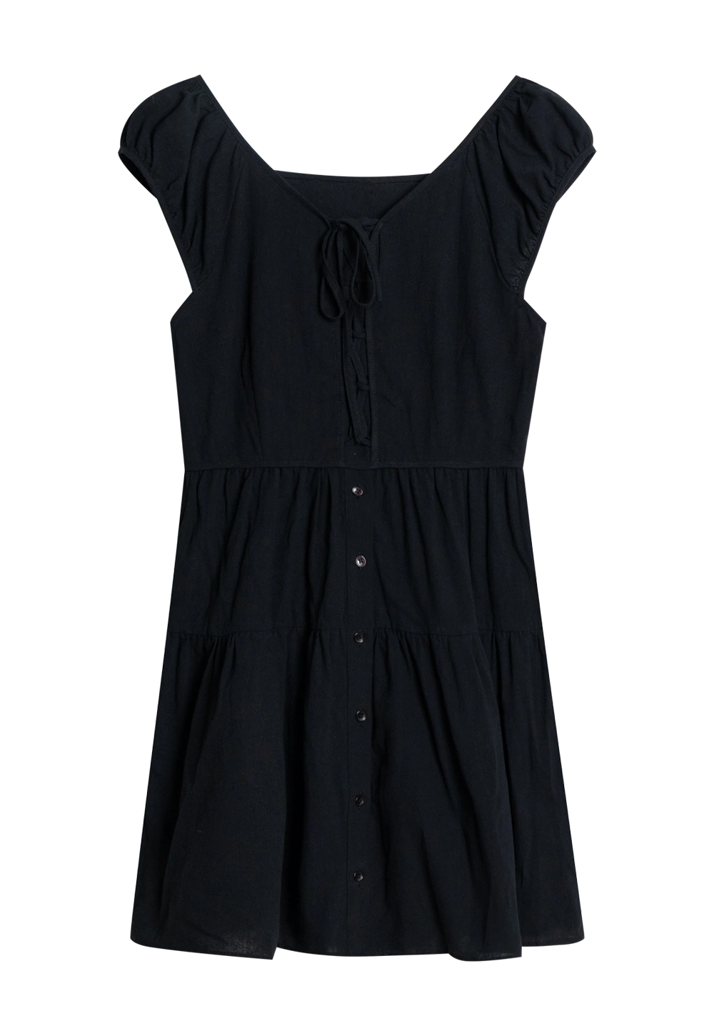 Women's Tie-Front V-Neck Dress with Ruffled Sleeves - Casual Summer Style