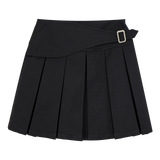 Skirt Berlipat Pinggang Tinggi yang bergaya dengan Gesper Sisi Bergaya
