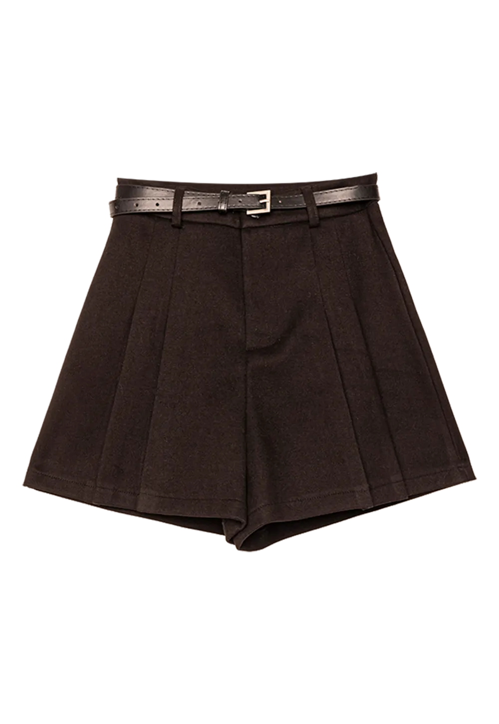 Woman's High-Waisted Pleated Shorts with Belt in Dark Brown
