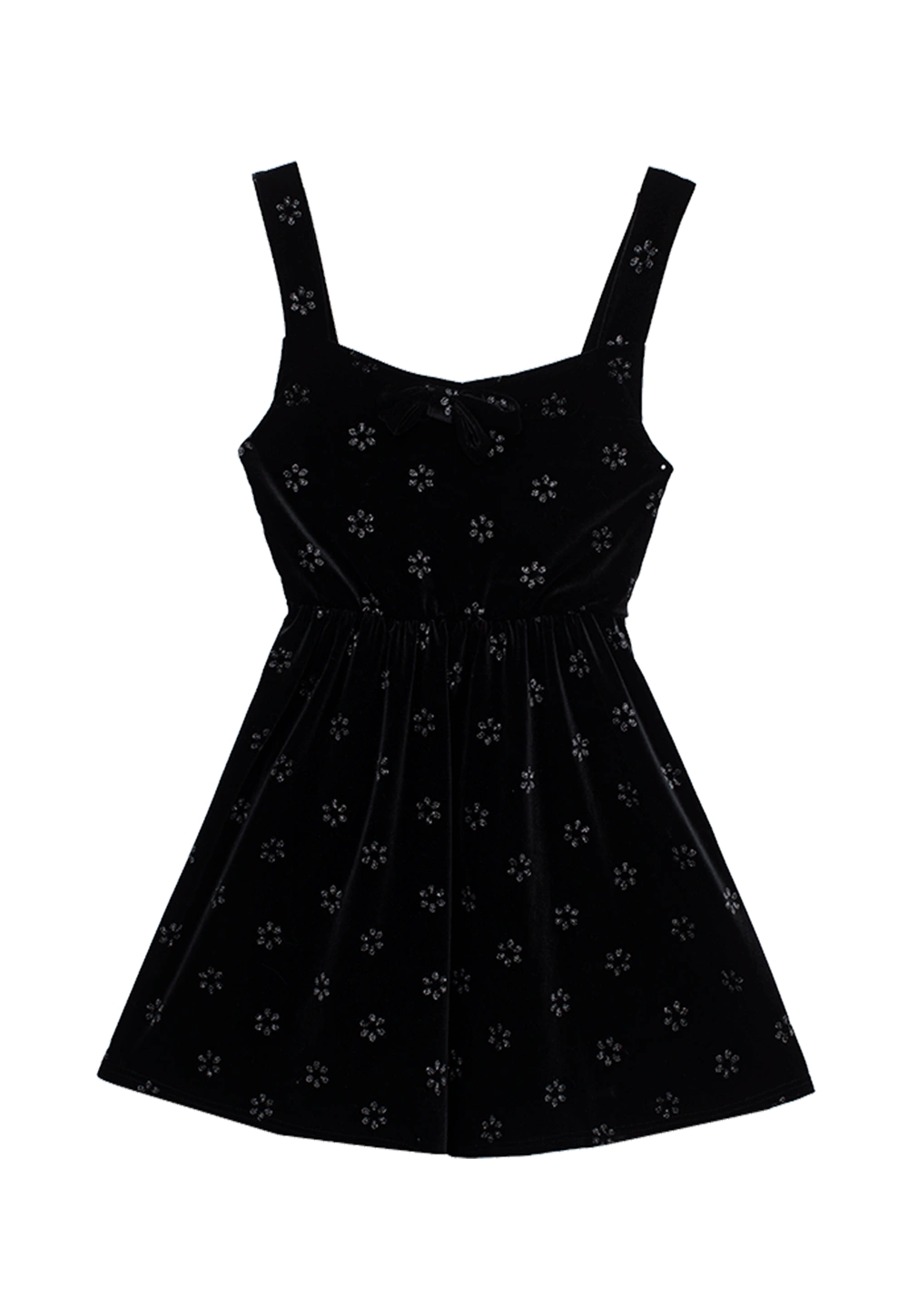 Women's Black Floral Sleeveless Dress with Bow Detail