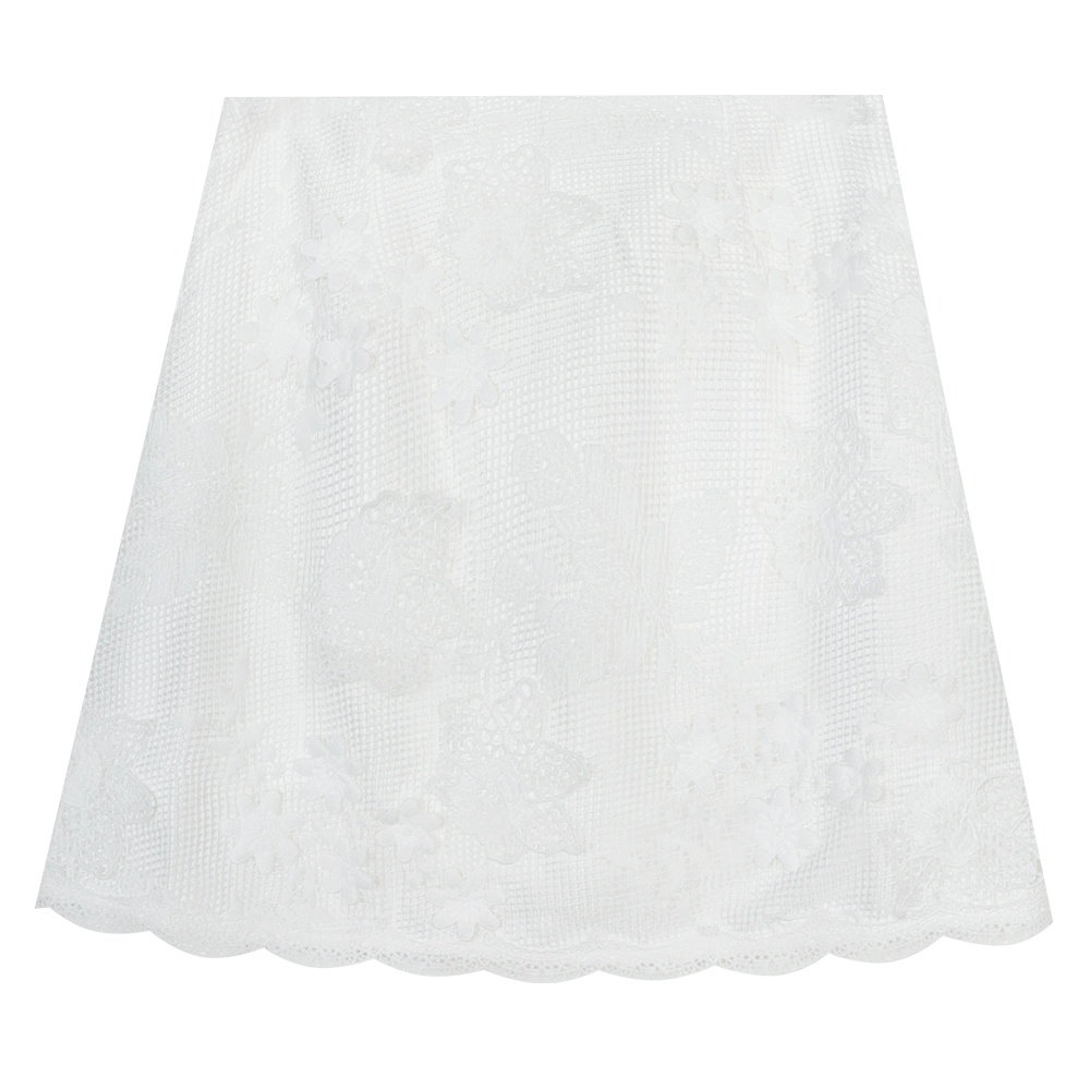 Skirt Mini Renda Putih Bergaya untuk Wanita - Perincian Sulaman Bunga, Sesuai untuk Pakaian Musim Panas
