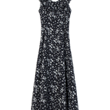 Váy midi cổ chữ V in hoa sang trọng với tay áo xếp nếp