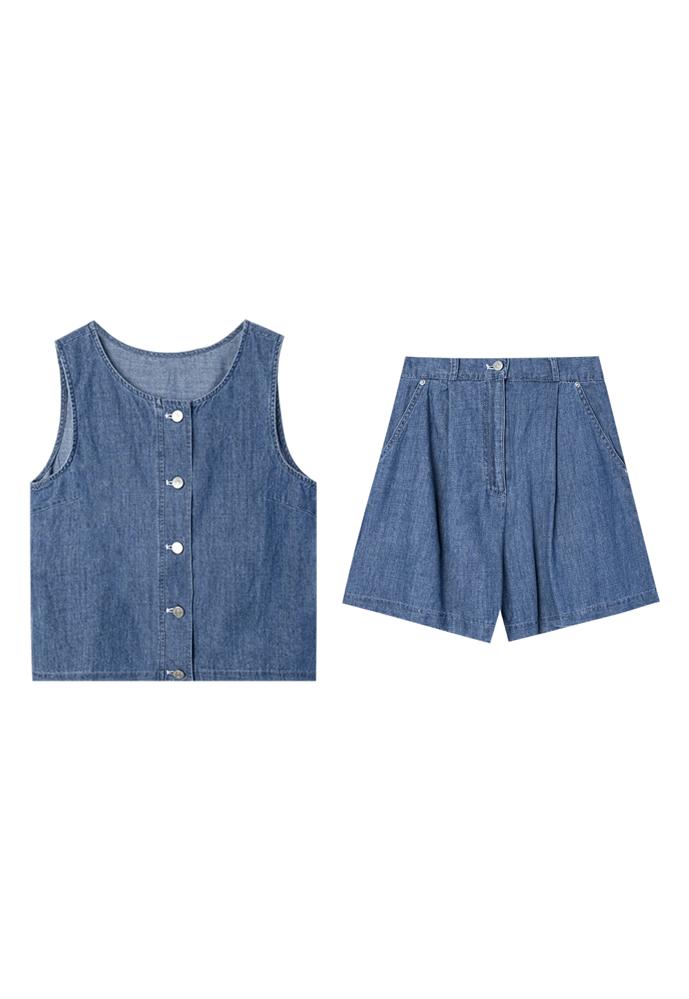 Women's Denim Vest and Skirt Set with Button Details