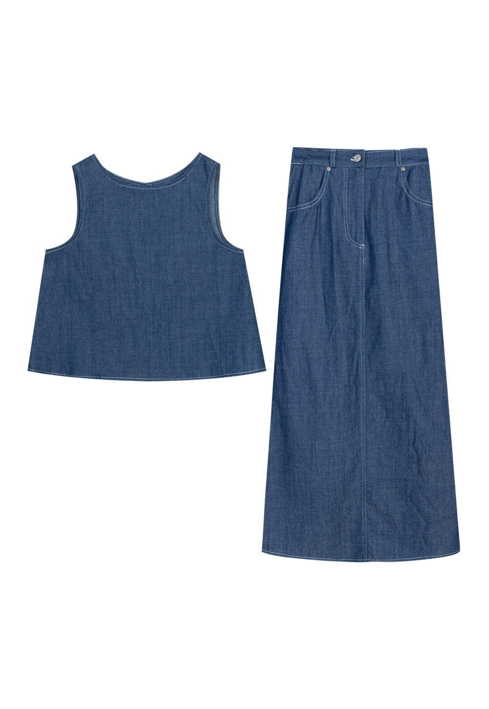 Women's Two-Piece Denim Crop Top and Maxi Skirt Set
