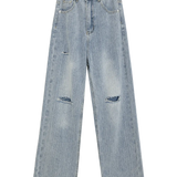 Distressed Wide-Leg Jeans - Light Wash with Edgy Detail