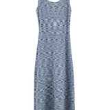 Women's Blue Print Sleeveless Maxi Dress with Fringe Detail