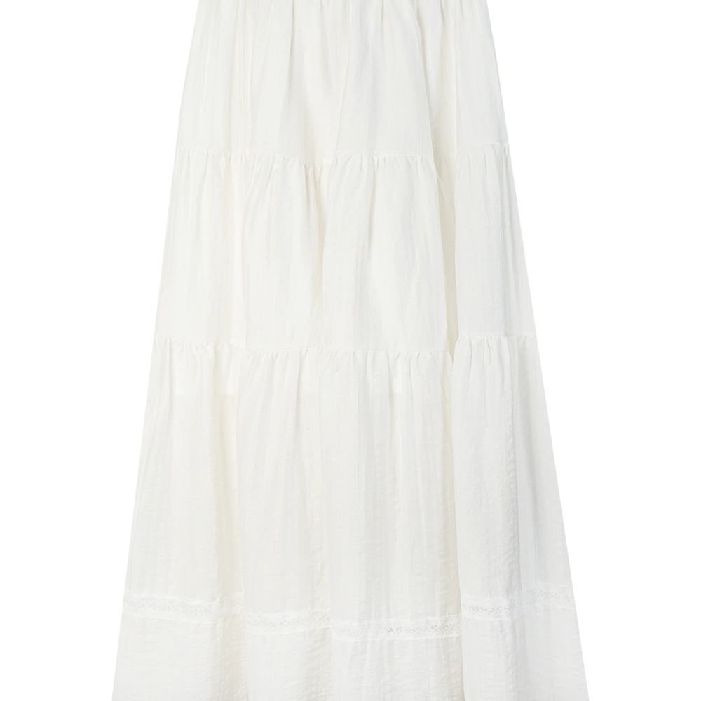 Skirt Maxi Trim Lace Bertingkat - Rekaan Ringan, Flowy