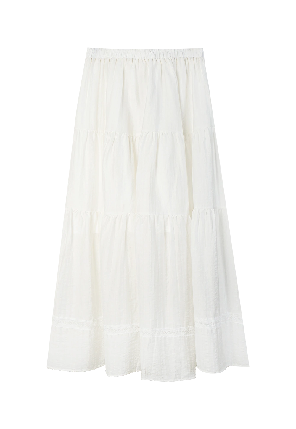 Skirt Maxi Trim Lace Bertingkat - Rekaan Ringan, Flowy