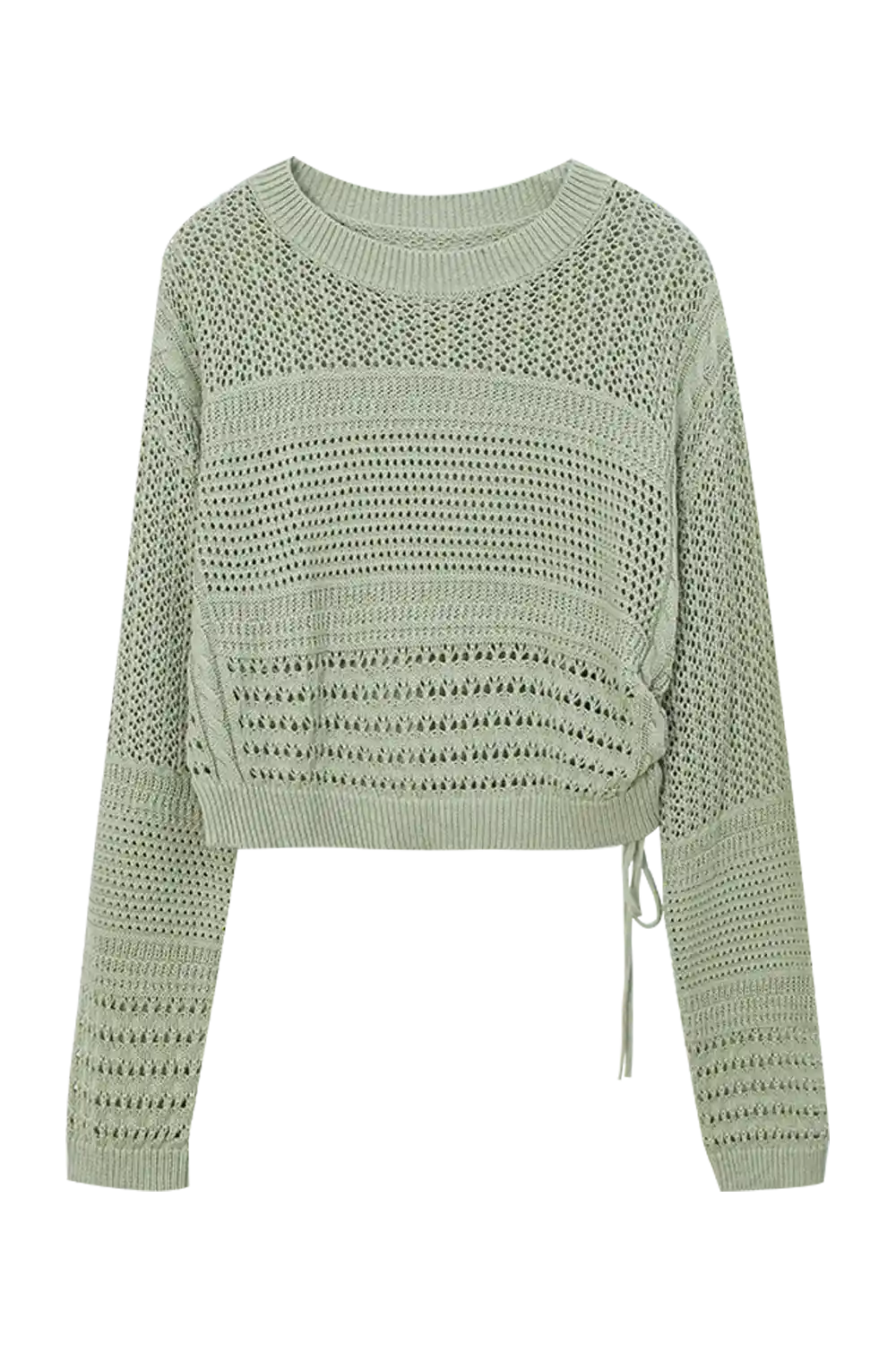 Breathable Crochet Knit Sweater with Textured Panels
