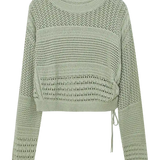 질감 있는 패널이 있는 통기성 크로셰 니트 스웨터