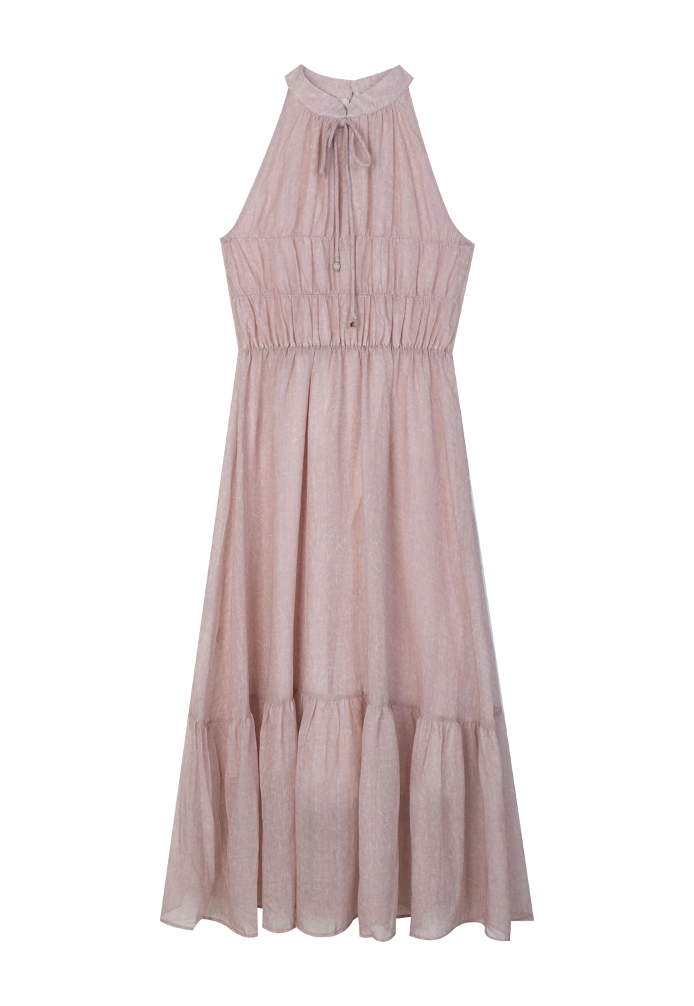 Light Pink Halter Neck Maxi Dress with Tiered Skirt - Flowy Summer Elegance
