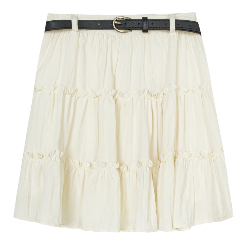 Elegant Bliss: Skirt Mini Berlapis Bergelung dengan Tali Pinggang Ramping