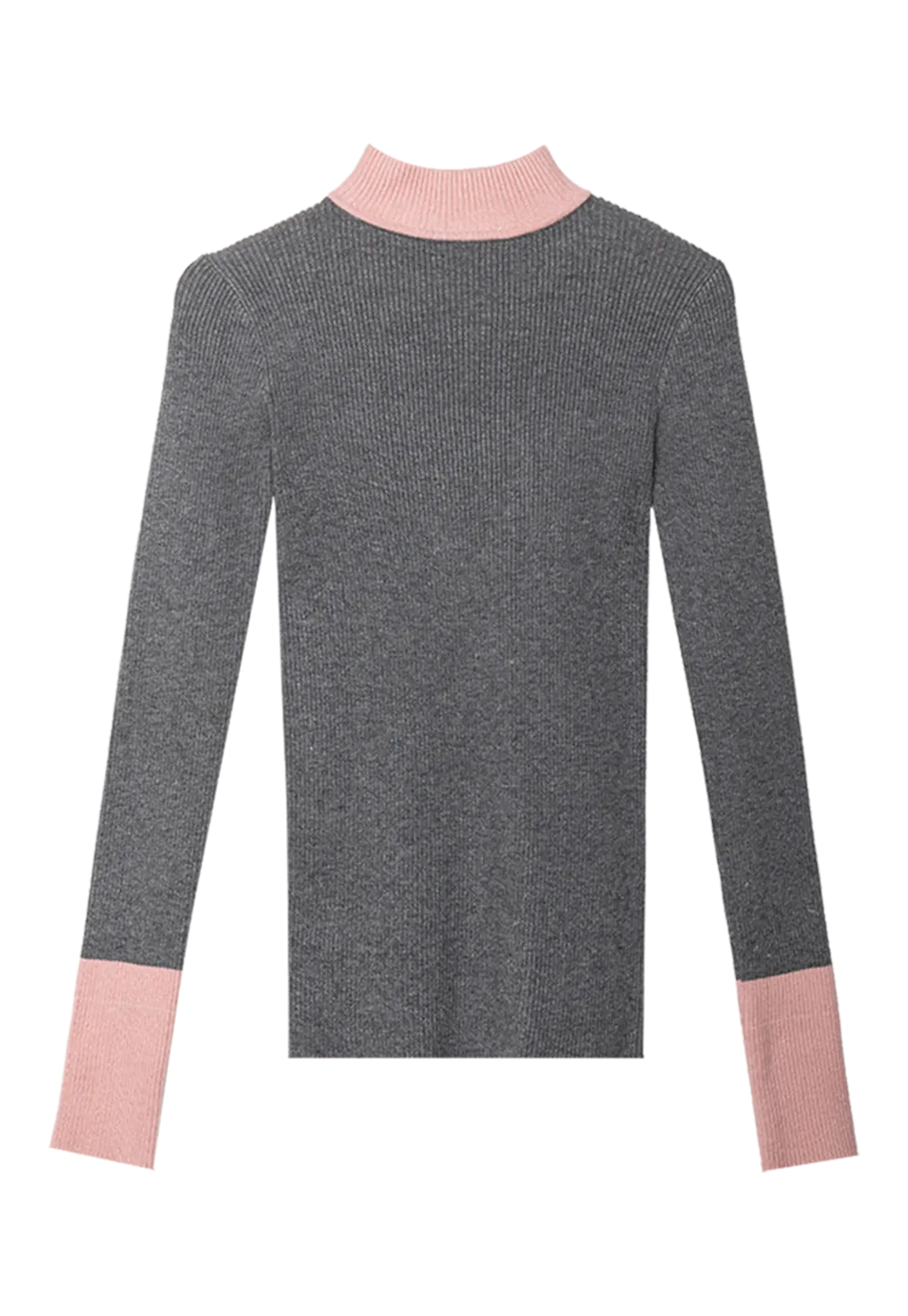 Sweater Leher Olok-olok Cuff Kontras Wanita - Pullover Berkait Selesa