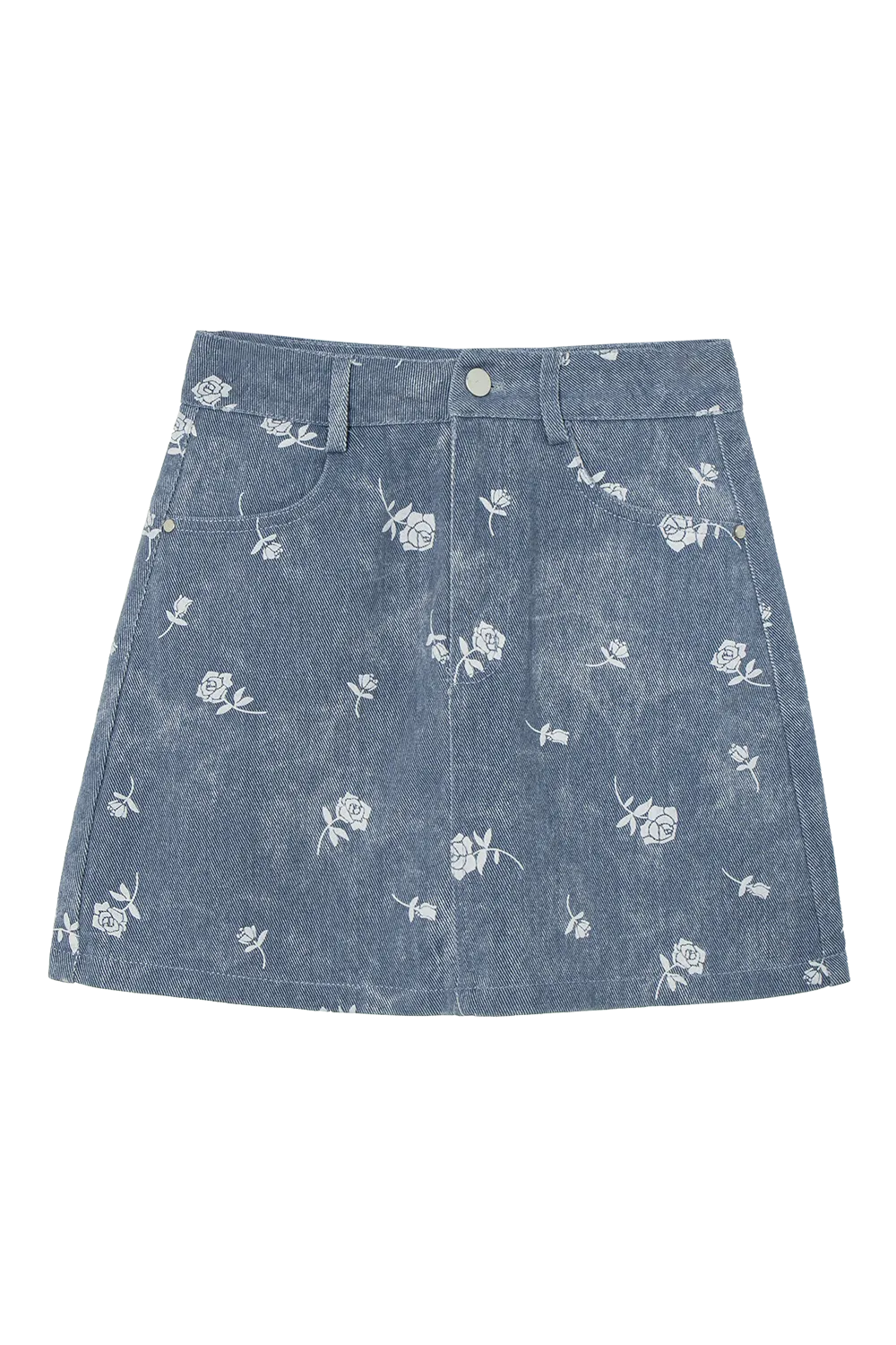 Skirt Denim A-Line Pertengahan Peha Wanita dengan Cetakan Bunga