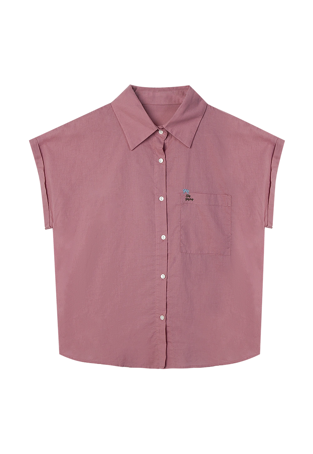 Women's Short Sleeve Cotton Button-Down Shirt in Dusty Rose with Embroidered Logo