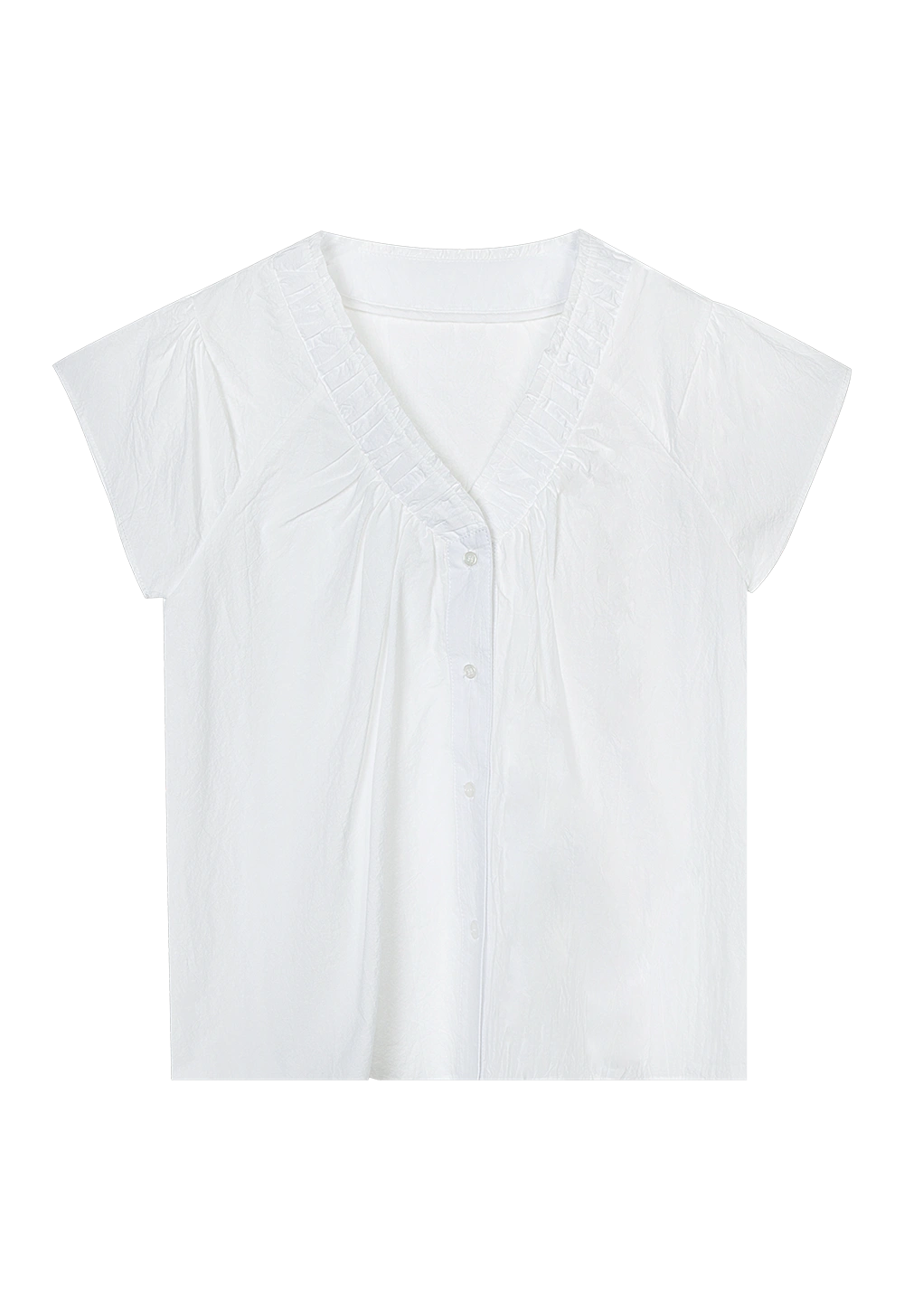 Delicate Gathered Yoke Blouse with Classic Short Sleeves