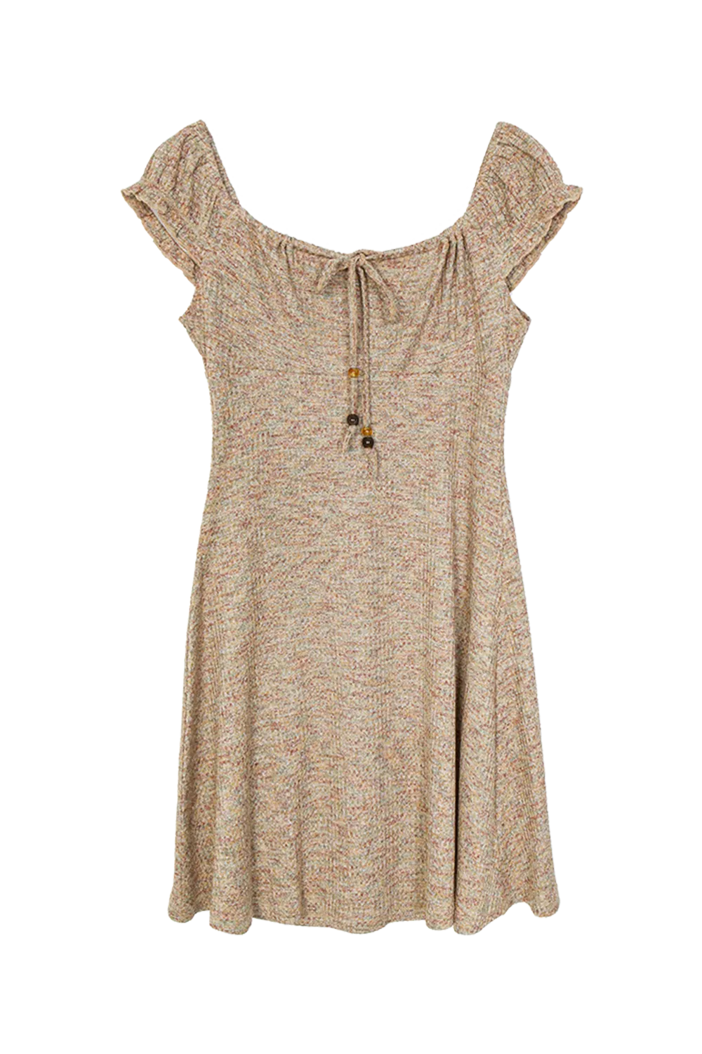 Women's Off-Shoulder Dress with Drawstring Neckline and Textured Fabric