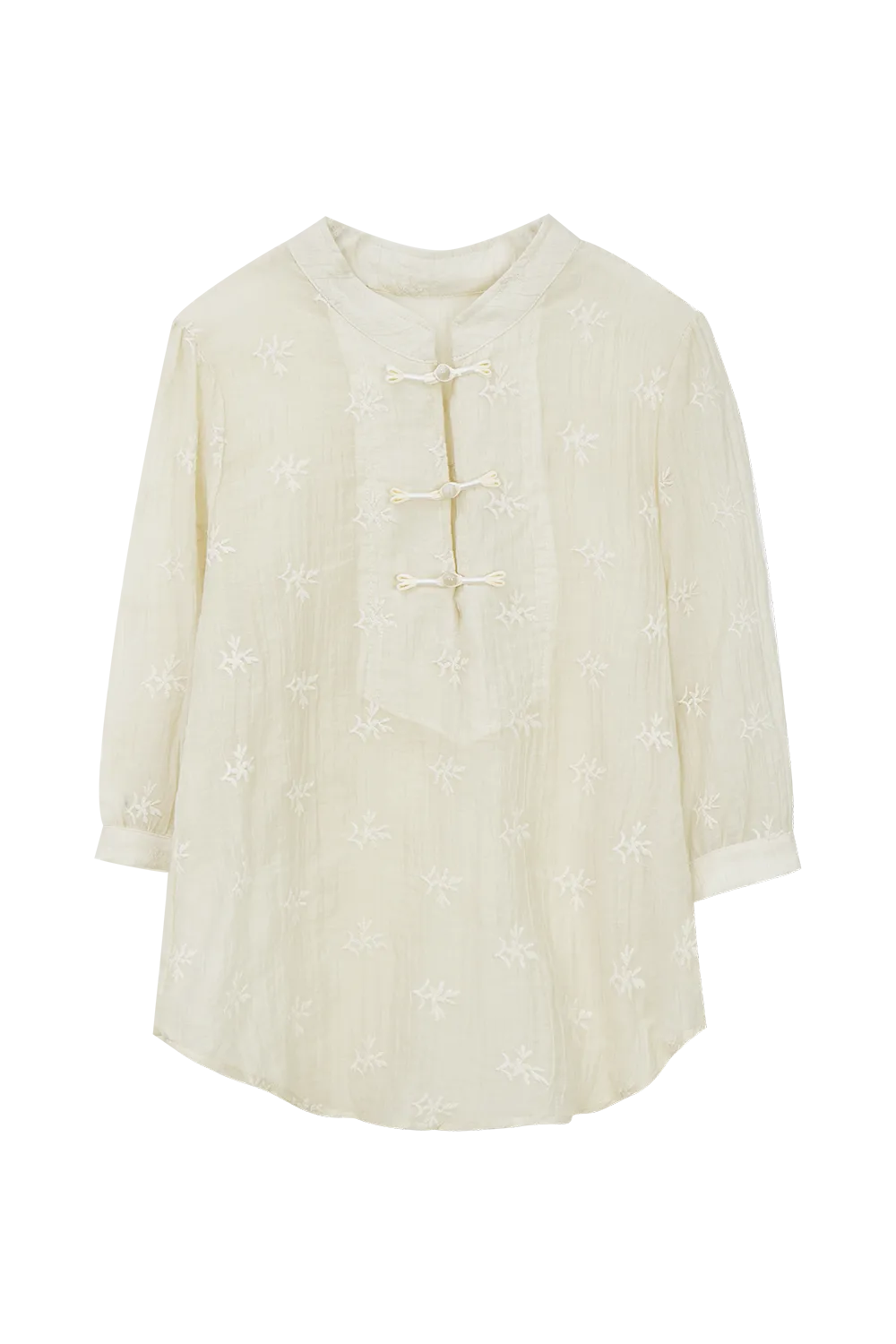 Embroidered Mandarin Collar Top with Chinese Knot Buttons - Traditional Elegance
