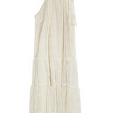 Elegant Layered Halter Neck Maxi Dress with Floral Embroidery and Glitter Accents for Special Occasions