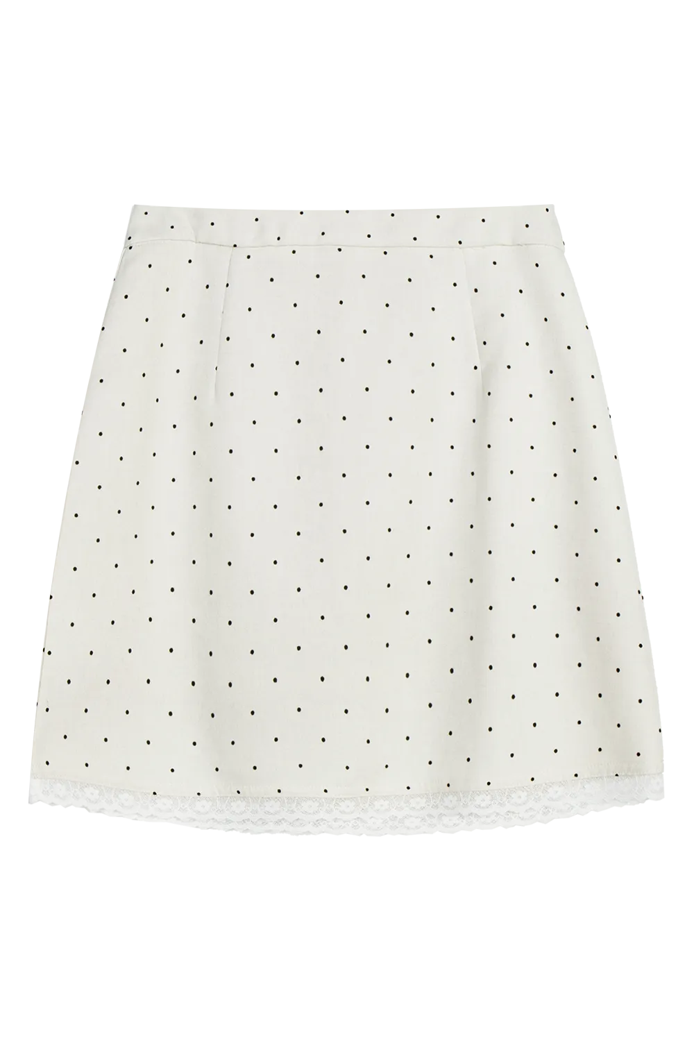 Skirt Mini A-Line Wanita dengan Corak Titik Polka dan Kemasan Renda