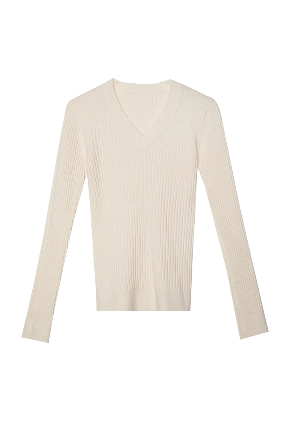 Women's V-Neck Ribbed Knit Sweater - Long Sleeve Pullover