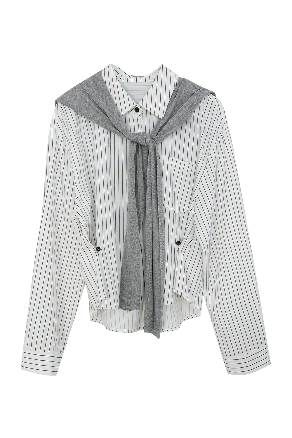Chic Striped Tie-Front Blouse with Elegant Shawl