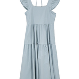 Ruffled Sleeve Tiered Midi Dress with Bow Shoulder Details