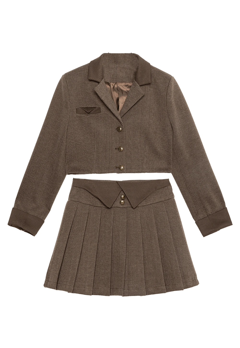 Women's 2-Piece Set: Cropped Blazer Jacket and Pleated Skirt