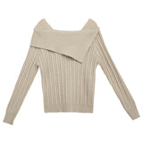 Modern Off-Shoulder Ribbed Sweater with Foldover Neckline
