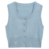 Sleeveless Knit Vest with Button Detail and Ribbed Hem