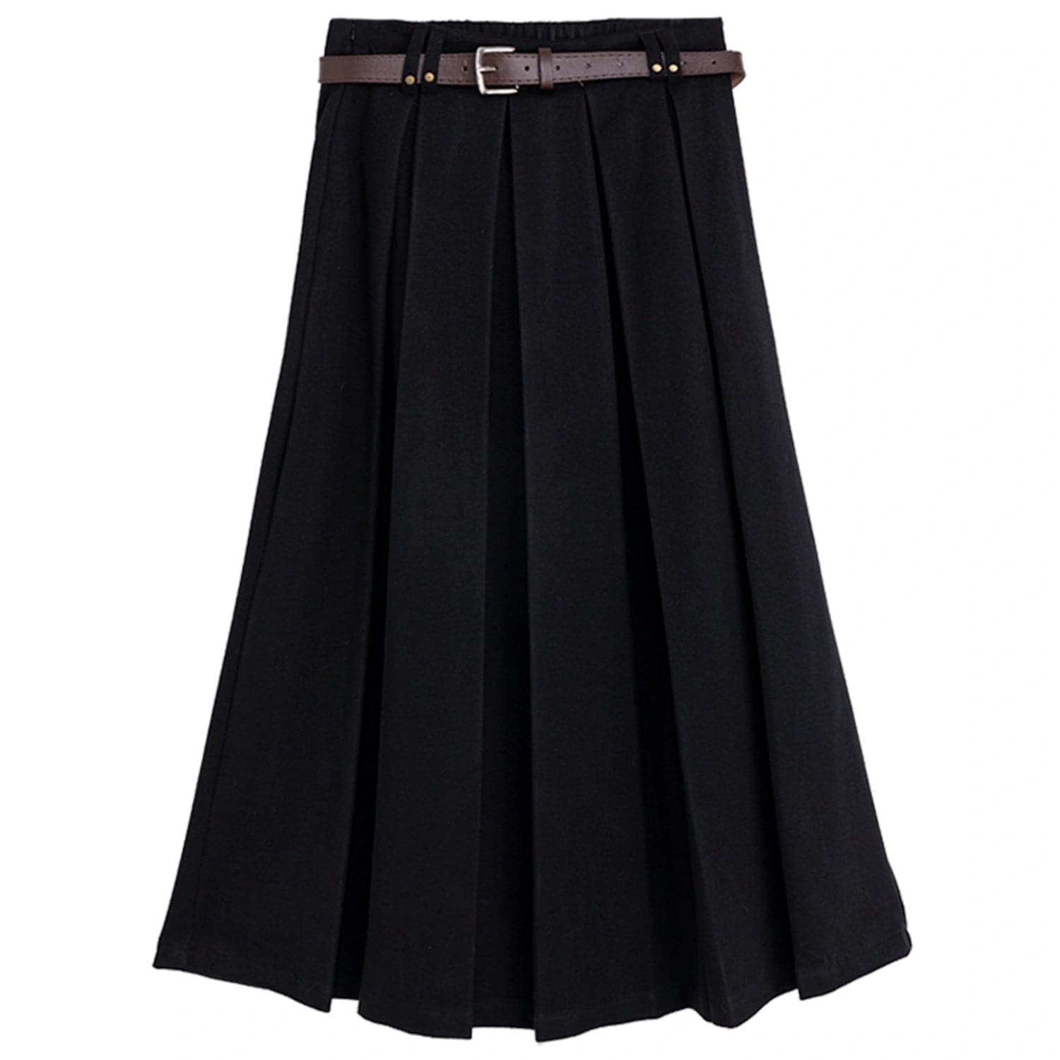 Elegant Pleated Midi Skirt with Buckled Belt
