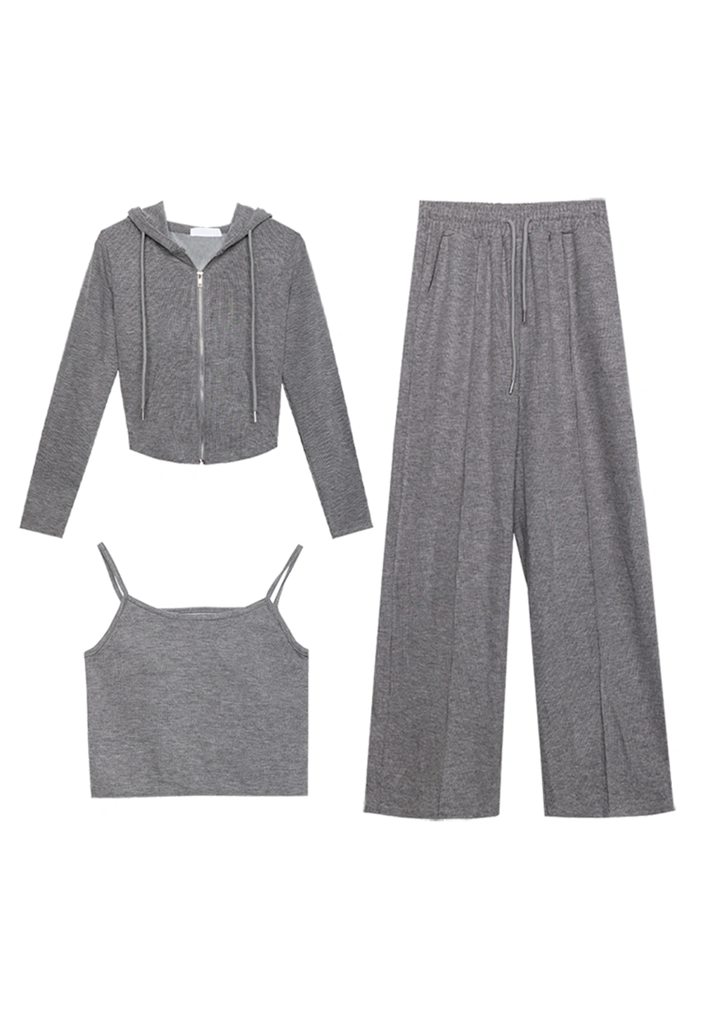 Women's 3-Piece Lounge Set: Zip-Up Hoodie, Camisole, and Wide-Leg Pants