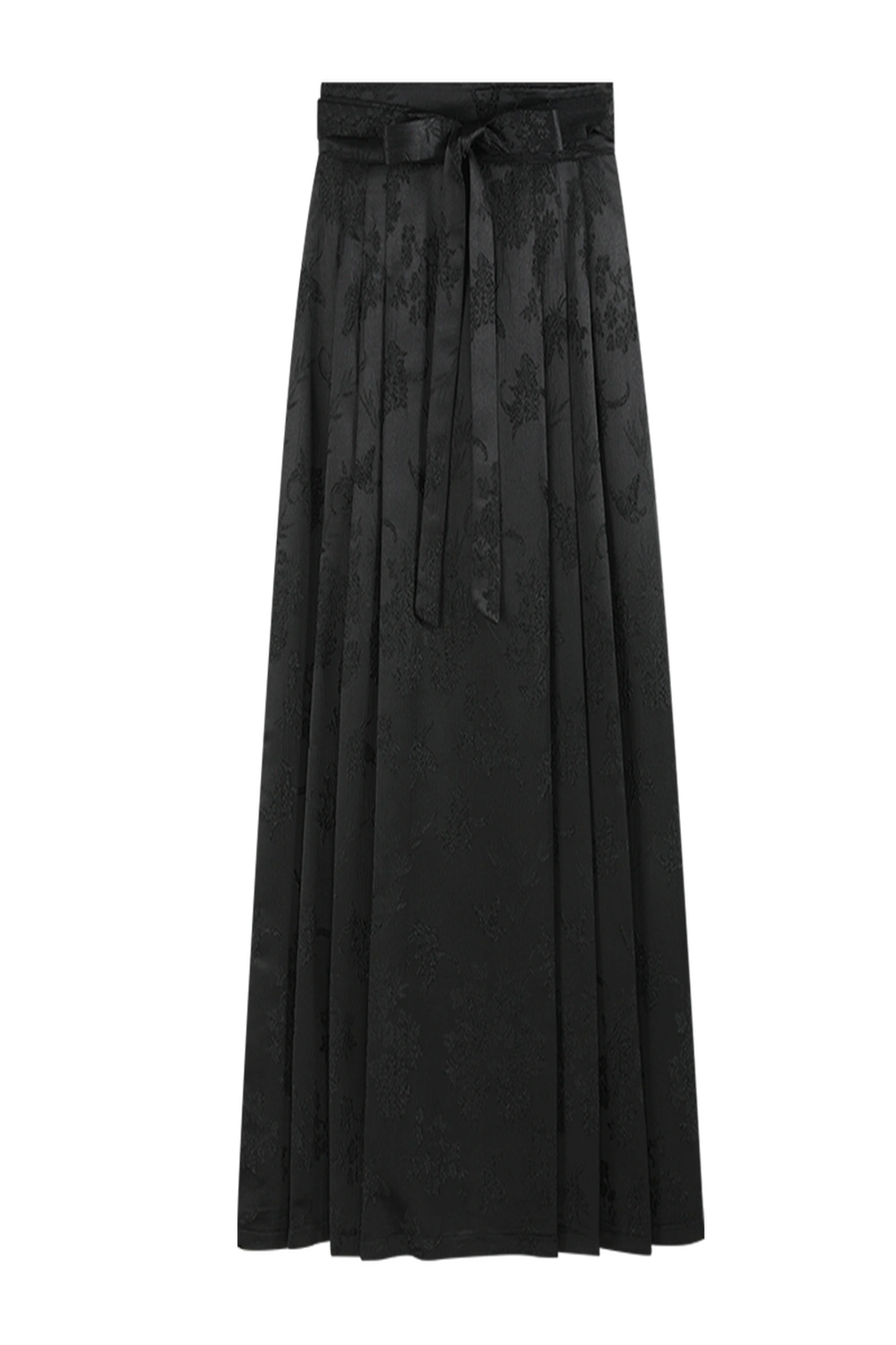 Váy Midi Jacquard hoa màu đen thanh lịch có dây buộc eo