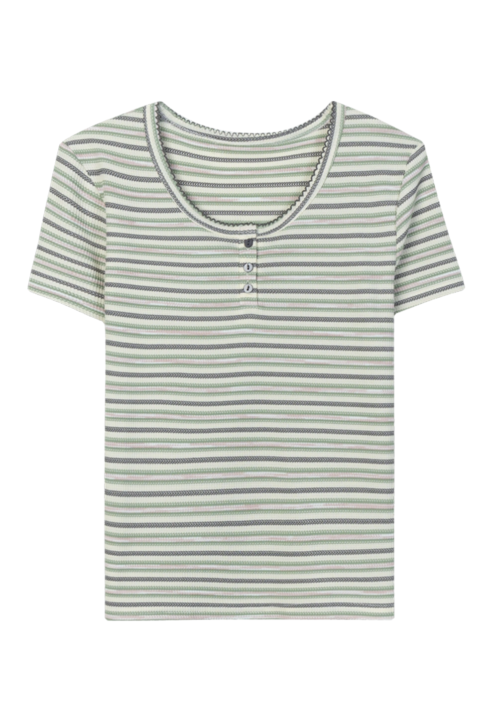 T-Shirt Leher Butang Berjalur Wanita - Berinspirasikan Vintaj