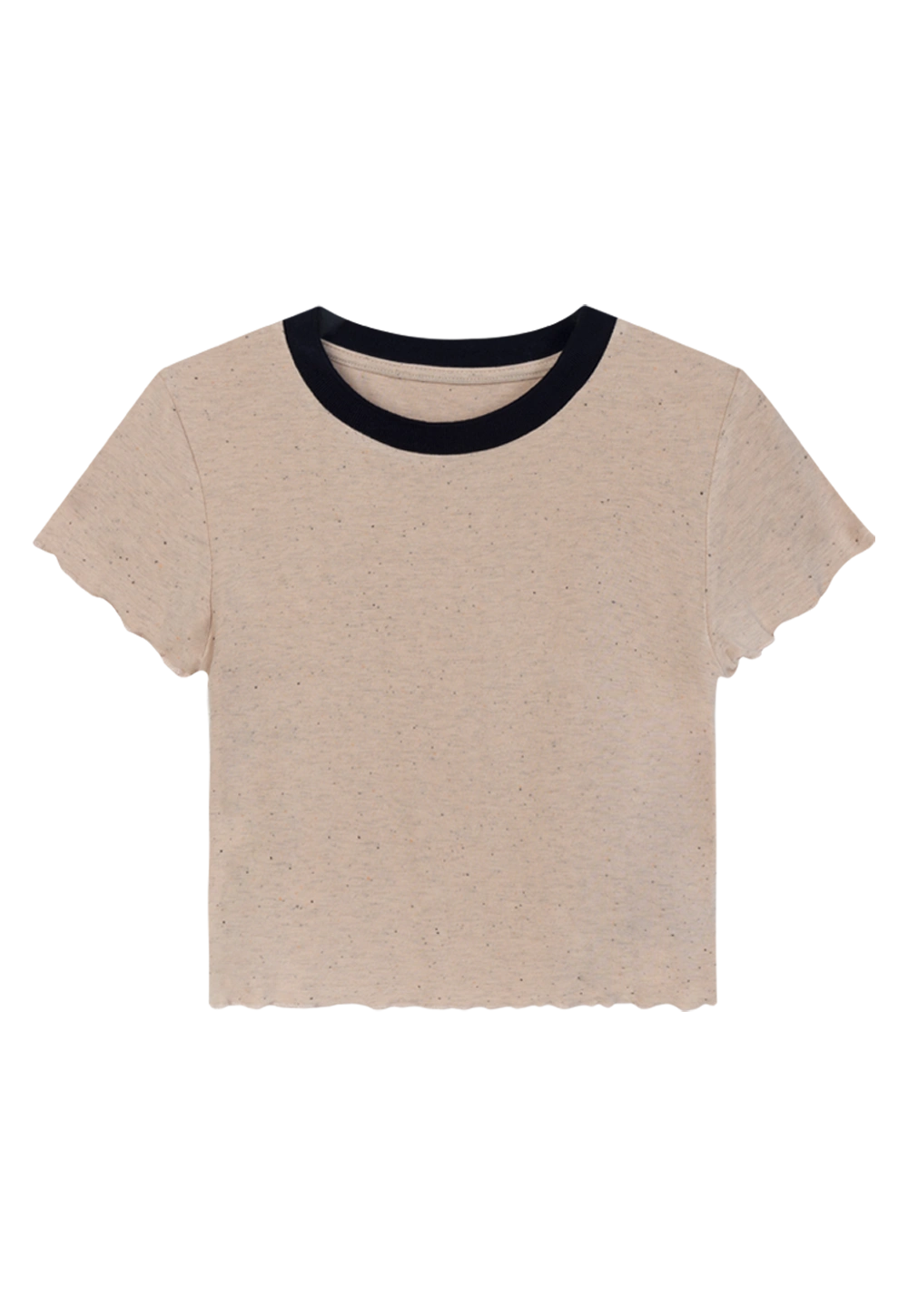 T-Shirt Leher Kru Kontras Wanita - Gaya Kasual Bergaya