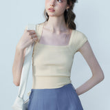 Women's Sleeveless Knit Top in Soft Yellow with Structured Design